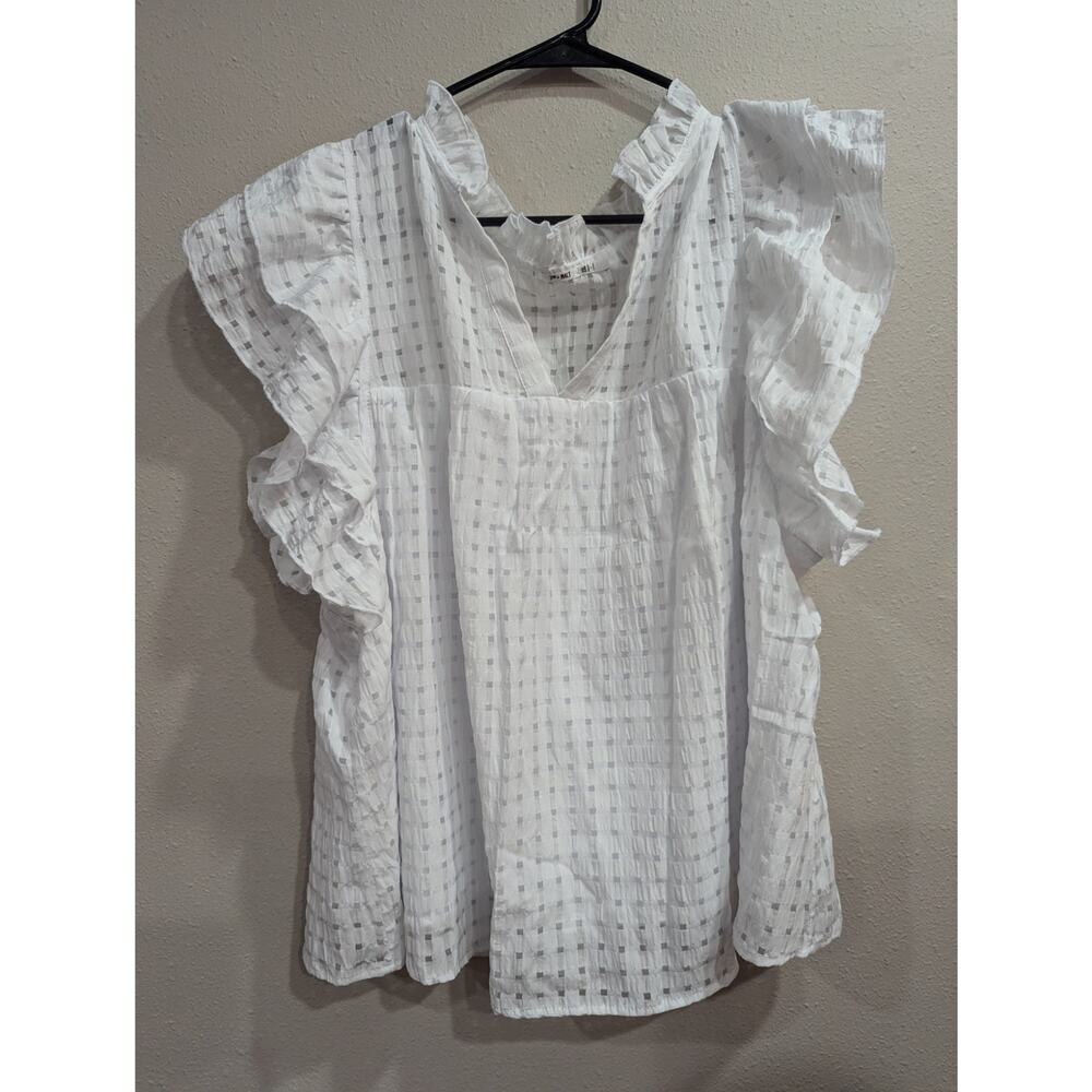 Women's white gauzy checkered cap sleeve top by 3rd + Malt size 2XL